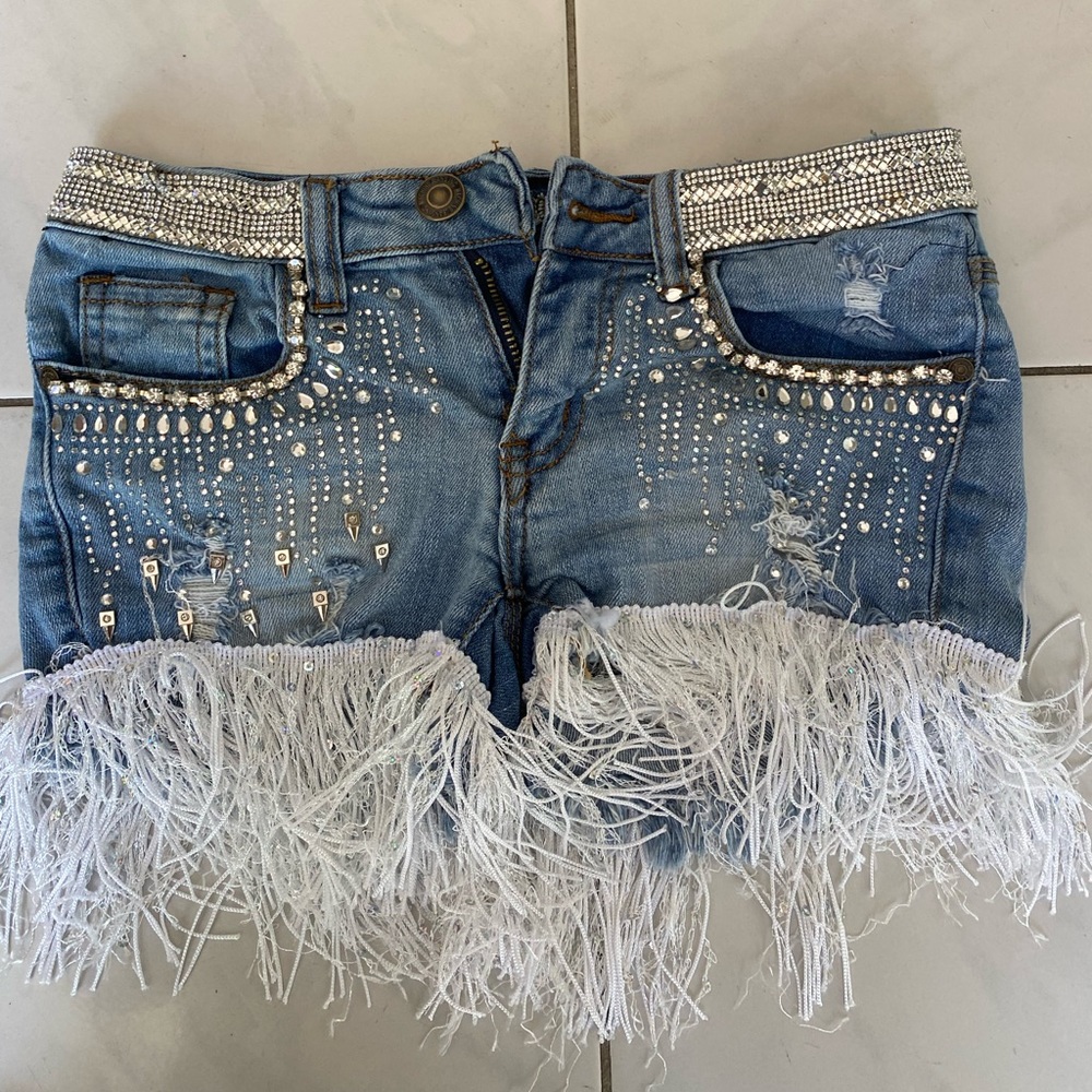 Custom made fringe and sparkle shorts!